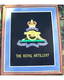Large Embroidered Badge in a 20 x 16 Mahogany Wood Frame - Royal Artillery